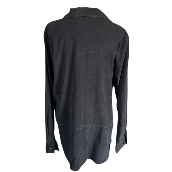 C.J. Banks black button down collared long sleeve jacket top women's size 16W - Picture 4 of 8